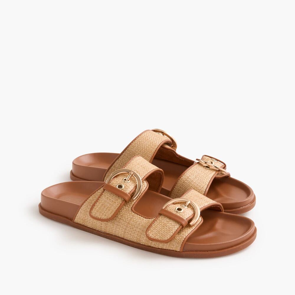 J.Crew Factory Double Buckle Sandals Toasted Brown Straw Size 8 NWT